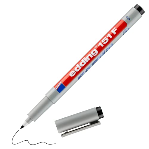 edding 151 F non-permanenter Folienschreiber - schwarz - 1 Stift - Rundspitze 0,6 mm - Stift zum Schreiben auf Glas,Kunststoff,Folien und glatten Oberflächen-schnelltrocknend, mit Wasser korrigierbar von edding