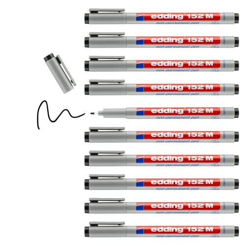 edding 152 M Non-permanent pen - schwarz - 10 Stifte - Rundspitze 1 mm - Stift zum Schreiben auf Glas, Kunststoff, Folien und glatten Oberflächen - schnelltrocknend, mit Wasser korrigierbar von edding