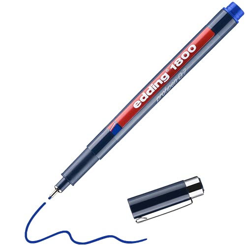 edding 1800 Präzisionsfeinschreiber - blau - 1 Stift - Linienbreite 0,7 mm - Fineliner zum präzisen Schreiben und Skizzieren - feine, metallgefasste Spitze - Lineal- und schablonengeeignet von edding