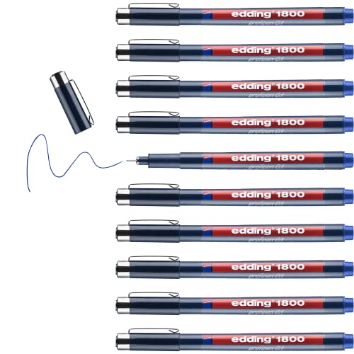 edding 1800 Präzisionsfeinschreiber - blau - 10 Stifte - Linienbreite 0,25 mm - Fineliner zum präzisen Schreiben und Skizzieren - feine, metallgefasste Spitze - Lineal- und schablonengeeignet von edding