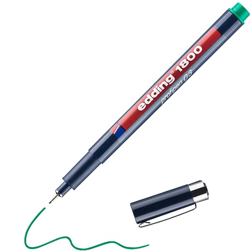 edding 1800 Präzisionsfeinschreiber - grün - 1 Stift - Linienbreite 0,35 mm - Fineliner zum präzisen Schreiben und Skizzieren - feine, metallgefasste Spitze - Lineal- und schablonengeeignet von edding
