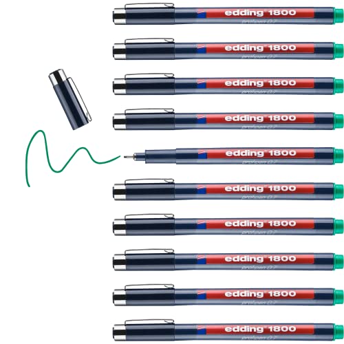 edding 1800 Präzisionsfeinschreiber - grün - 10 Stifte - Linienbreite 0,7 mm - Fineliner zum präzisen Schreiben und Skizzieren - feine, metallgefasste Spitze - Lineal- und schablonengeeignet von edding