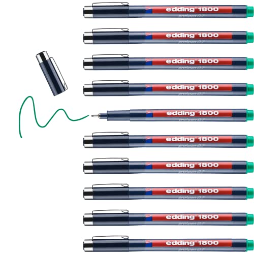 edding 1800 Präzisionsfeinschreiber - grün - 10 Stifte - Linienbreite 0,7 mm - Fineliner zum präzisen Schreiben und Skizzieren - feine, metallgefasste Spitze - Lineal- und schablonengeeignet edding 1800 Präzisionsfeinschreiber - grün - 10 Stifte - Linienbreite 0,7 mm - Fineliner zum präzisen Schreiben und Skizzieren - feine, metallgefasste Spitze - Lineal- und schablonengeeignet von edding