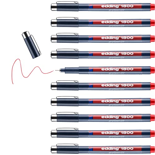 edding 1800 Präzisionsfeinschreiber - rot - 10 Stifte - Linienbreite 0,25 mm - Fineliner zum präzisen Schreiben und Skizzieren - feine, metallgefasste Spitze - Lineal- und schablonengeeignet edding 1800 Präzisionsfeinschreiber - rot - 10 Stifte - Linienbreite 0,25 mm - Fineliner zum präzisen Schreiben und Skizzieren - feine, metallgefasste Spitze - Lineal- und schablonengeeignet von edding