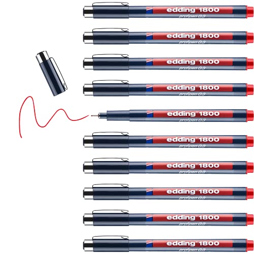 edding 1800 Präzisionsfeinschreiber - rot - 10 Stifte - Linienbreite 0,35 mm - Fineliner zum präzisen Schreiben und Skizzieren - feine, metallgefasste Spitze - Lineal- und schablonengeeignet von edding