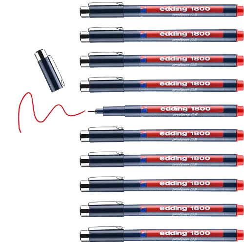 edding 1800 Präzisionsfeinschreiber - rot - 10 Stifte - Linienbreite 0,5 mm - Fineliner zum präzisen Schreiben und Skizzieren - feine, metallgefasste Spitze - Lineal- und schablonengeeignet edding 1800 Präzisionsfeinschreiber - rot - 10 Stifte - Linienbreite 0,5 mm - Fineliner zum präzisen Schreiben und Skizzieren - feine, metallgefasste Spitze - Lineal- und schablonengeeignet von edding