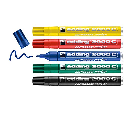edding 2000 C Permanentmarker - rot, blau, gün, gelb, schwarz - 5er Set - Rund-Spitze 1,5-3 mm - schnell trocknend, wasserfest, wischfest - für Karton, Kunststoff, Holz, Metall - Universalmarker edding 2000 C Permanentmarker - rot, blau, gün, gelb, schwarz - 5er Set - Rund-Spitze 1,5-3 mm - schnell trocknend, wasserfest, wischfest - für Karton, Kunststoff, Holz, Metall - Universalmarker von edding