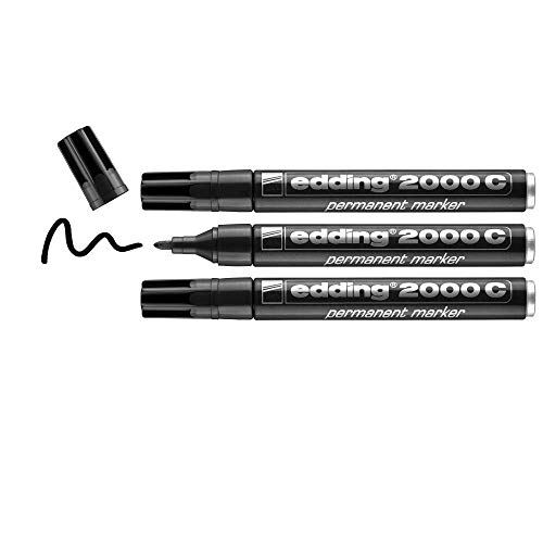 edding 2000 C Permanentmarker - schwarz - 3 Stifte - Rund-Spitze 1,5-3 mm - schnell trocknender Permanent Marker - wasserfest, wischfest - für Karton, Kunststoff, Holz, Metall - Universalmarker von edding