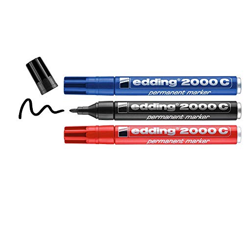 edding 2000 C Permanentmarker - schwarz rot blau - 3 Stifte - Rund-Spitze 1,5-3 mm - schnell trocknender Permanent Marker - wasserfest wischfest - für Karton Kunststoff Holz Metall - Universalmarker edding 2000 C Permanentmarker - schwarz rot blau - 3 Stifte - Rund-Spitze 1,5-3 mm - schnell trocknender Permanent Marker - wasserfest wischfest - für Karton Kunststoff Holz Metall - Universalmarker von edding