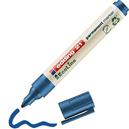 edding 21 Ecoline Permanentmarker - blau - 1 Stift - Rund-Spitze 1,5-3 mm - schnell trocknender Permanent Marker - wasserfest, wischfest - für Karton, Kunststoff, Holz, Metall - Universalmarker von edding