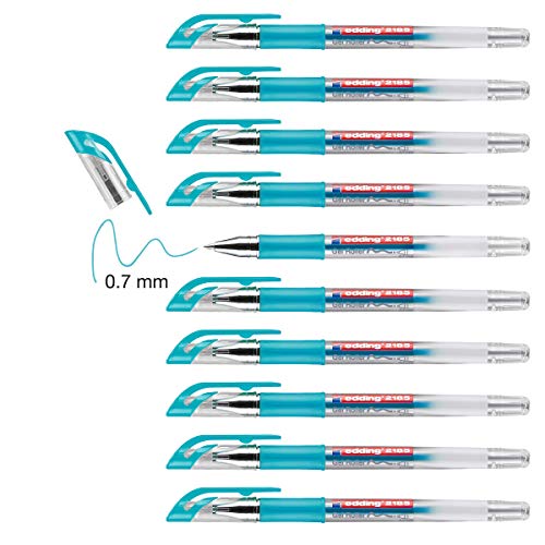 edding 2185 Gelroller - Hell-Blau - 10 Stifte - 0.7 mm - Gelstifte zum Schreiben, Malen, Mandala, Bulletjournal - Gelschreiber, Gelmalstifte von edding