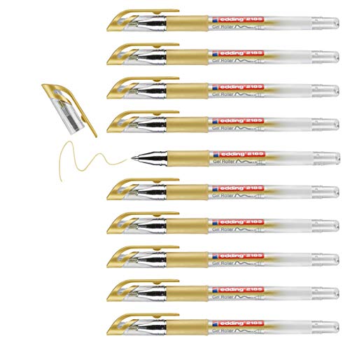 edding 2185 Gelroller - gold - 10 Stifte - 0,7 mm - Gelstifte zum Schreiben, Malen, Mandala, Bulletjournal - Gelschreiber, Gelmalstifte gold von edding