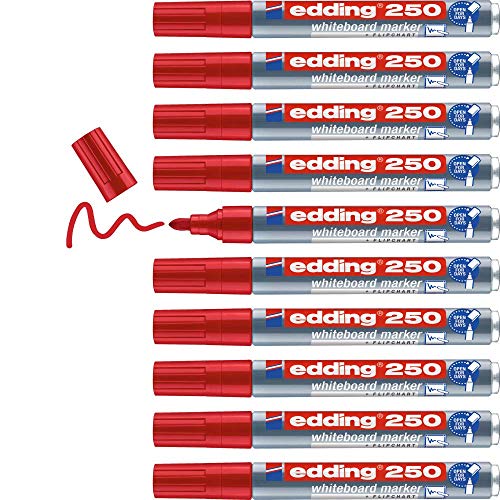 edding 250 Whiteboardmarker - rot - 10 Whiteboard Stifte - Rundspitze 1,5-3 mm - Boardmarker abwischbar - für Whiteboard, Flipchart, Magnettafel, Pinnwand, Memoboard - Sketchnotes - nachfüllbar edding 250 Whiteboardmarker - rot - 10 Whiteboard Stifte - Rundspitze 1,5-3 mm - Boardmarker abwischbar - für Whiteboard, Flipchart, Magnettafel, Pinnwand, Memoboard - Sketchnotes - nachfüllbar von edding