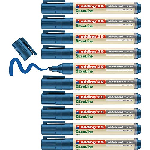 edding 29 Ecoline Whiteboardmarker - blau - 10 Whiteboard Stifte - Keilspitze 1-5 mm - Boardmarker abwischbar - Whiteboard, Flipchart, Magnettafel, Pinnwand, Memoboard - Sketchnotes - nachfüllbar von edding