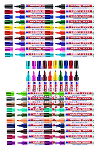 edding 3000 Permanent-Marker (30x Farbe: Nr. 1-10 & 20x Farbe: 11-20 - 50 Stifte (sortiert) von edding