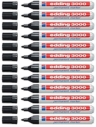 edding 3000 Permanentmarker, 1,5-3 mm, Nachfüllbar (12er-Pack, Schwarz) von edding