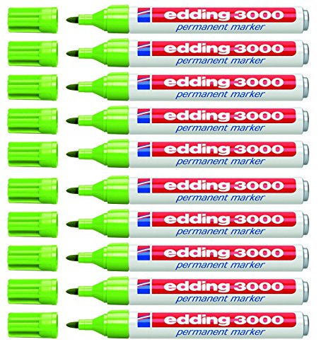 edding 3000 Permanentmarker (zur Beschriftung und Markierung von fast allen Oberflächen) - hellgrün - 10er Schachtel - nachfüllbarer, wasserfester und lichtbeständiger Marker - Strichbreite: 1,5-3mm von edding