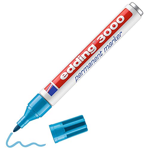 edding 3000 Permanentmarker - hell-blau - 1 Stift - Rund-Spitze 1,5-3 mm - schnell trocknender Permanent Marker - wasserfest, wischfest - für Karton, Kunststoff, Holz, Metall - Universalmarker von edding