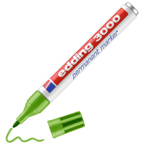 edding 3000 Permanentmarker - hell-grün - 1 Stift - Rund-Spitze 1,5-3 mm - schnell trocknender Permanent Marker - wasserfest, wischfest - für Karton, Kunststoff, Holz, Metall - Universalmarker von edding