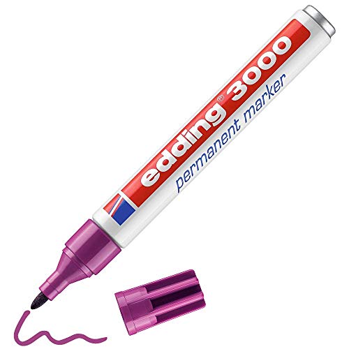 edding 3000 Permanentmarker - rotviolett (lila) - 1 Stift - Rund-Spitze 1,5-3 mm - schnell trocknender Permanent Marker - wasserfest wischfest - für Karton Kunststoff Holz Metall - Universalmarker von edding
