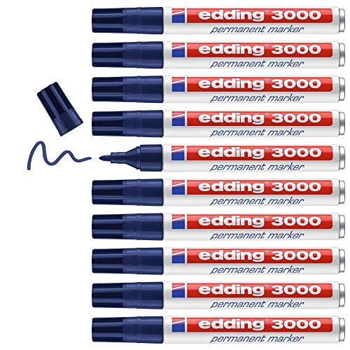 edding 3000 Permanentmarker - stahl-blau - 10 Stifte - Rund-Spitze 1,5-3 mm - schnell trocknender Permanent Marker - wasserfest, wischfest - für Karton, Kunststoff, Holz, Metall - Universalmarker edding 3000 Permanentmarker - stahl-blau - 10 Stifte - Rund-Spitze 1,5-3 mm - schnell trocknender Permanent Marker - wasserfest, wischfest - für Karton, Kunststoff, Holz, Metall - Universalmarker von edding