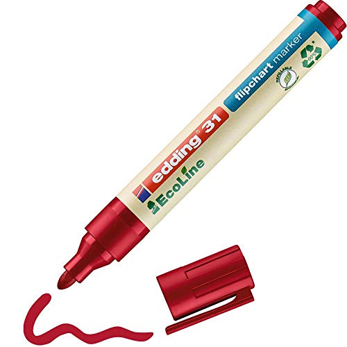 edding 31 EcoLine Flipchartmarker - rot - 1 Stift - Rundspitze 1,5-3 mm - Stift zum Schreiben und Markieren auf Flipcharts - Tinte schlägt nicht durch Papier - trocknet nicht aus - nachfüllbar von edding