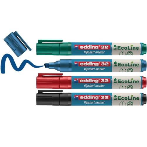 Edding 4-32-4 Flipchartmarker Keilspitze 1-5 mm Schwarz, Rot, Blau, Grün 4 St. Edding 4-32-4 Flipchartmarker Keilspitze 1-5 mm Schwarz, Rot, Blau, Grün 4 St. von edding