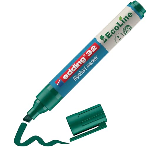 edding 32 EcoLine Flipchartmarker - grün - 1 Stift - Keilspitze 1-5 mm - Stift zum Schreiben und Markieren auf Flipcharts - Tinte schlägt nicht durch Papier - trocknet nicht aus - nachfüllbar von edding