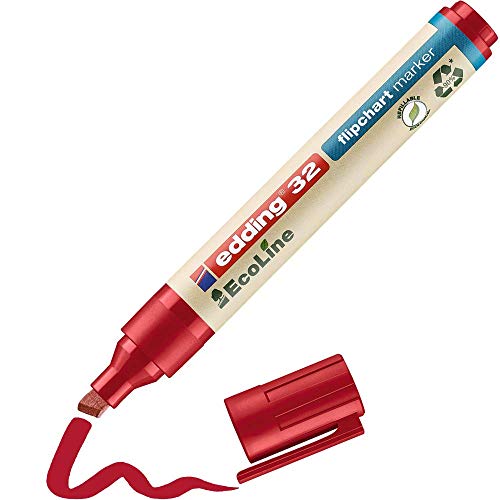 edding 32 EcoLine Flipchartmarker - rot - 1 Stift - Keilspitze 1-5 mm - Stift zum Schreiben und Markieren auf Flipcharts - Tinte schlägt nicht durch Papier - trocknet nicht aus - nachfüllbar von edding