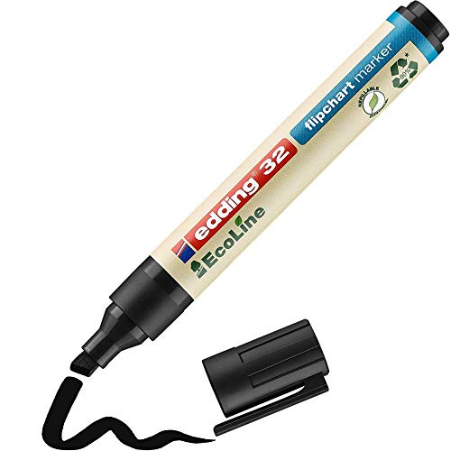 edding 32 EcoLine Flipchartmarker - schwarz - 1 Stift - Keilspitze 1-5 mm - Stift zum Schreiben und Markieren auf Flipcharts - Tinte schlägt nicht durch Papier - trocknet nicht aus - nachfüllbar von edding