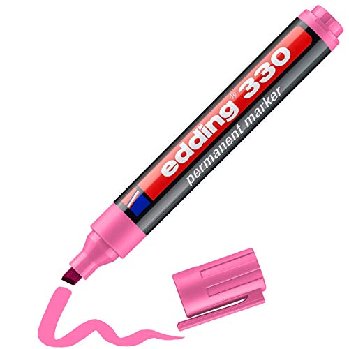 edding 330 Permanentmarker - pink - 1 Stift - Keil-Spitze 1-5 mm - wasserfest, schnell-trocknend - wischfest - für Karton, Kunststoff, Glas, Holz, Metall, Glas von edding