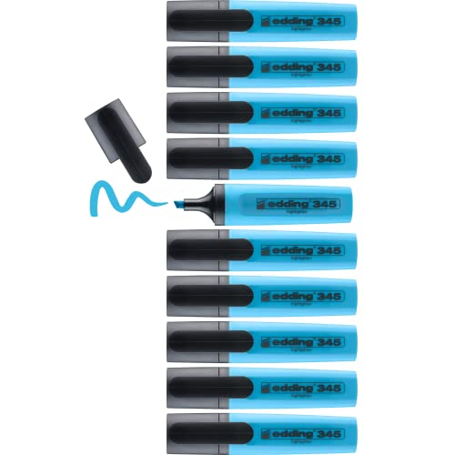 edding 345 Textmarker - hellblau - 10 Highlighter - Keilspitze 2-5 mm - ideal für leuchtende Markierungen und Hervorhebung von Textpassagen und Notizen von edding