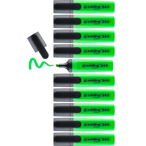 edding 345 Textmarker - hellgrün- 10 Highlighter - Keilspitze 2-5 mm - ideal für leuchtende Markierungen und Hervorhebung von Textpassagen und Notizen von edding