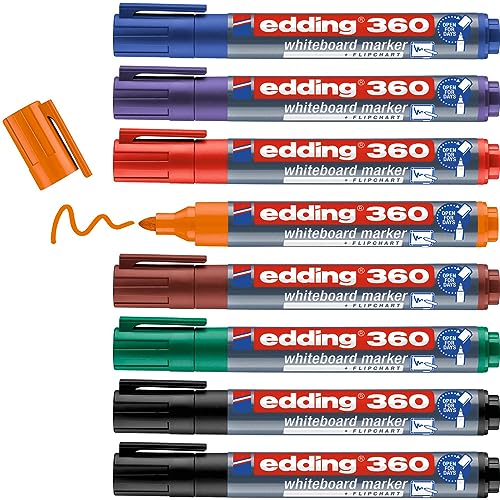 edding 360 Whiteboardmarker Set - bunte Farben - 8 Whiteboard Stifte - Rundspitze 1,5-3 mm - Boardmarker abwischbar - für Whiteboard, Flipchart, Magnettafel, Memoboard - Sketchnotes - nachfüllbar edding 360 Whiteboardmarker Set - bunte Farben - 8 Whiteboard Stifte - Rundspitze 1,5-3 mm - Boardmarker abwischbar - für Whiteboard, Flipchart, Magnettafel, Memoboard - Sketchnotes - nachfüllbar von edding