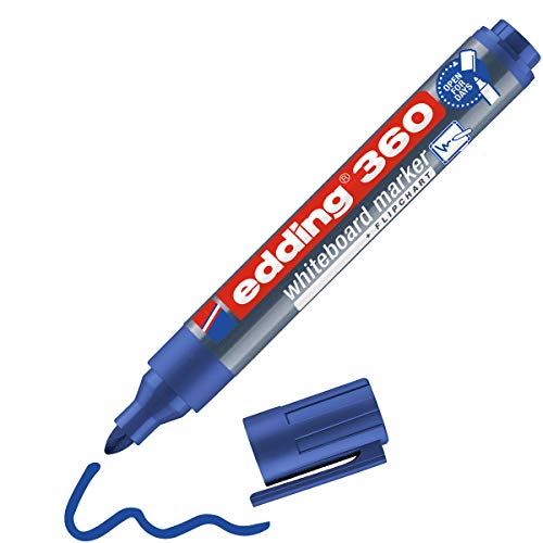edding 360 Whiteboardmarker - blau - 1 Whiteboard Stift - Rundspitze 1,5-3 mm - Boardmarker abwischbar - für Whiteboard, Flipchart, Magnettafel, Pinnwand, Memoboard - Sketchnotes - nachfüllbar von edding