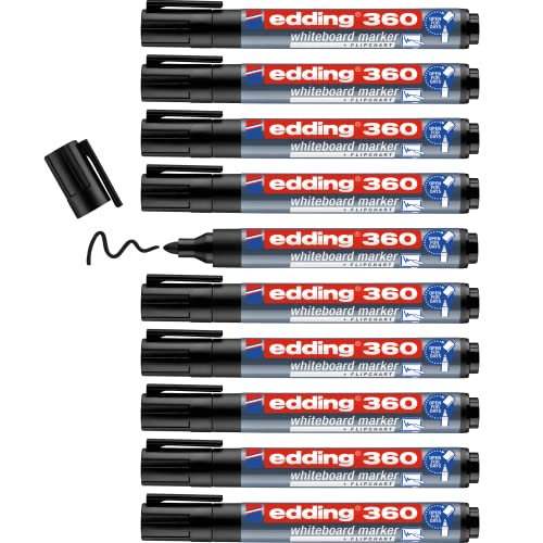 edding 360 Whiteboardmarker - schwarz - 10 Whiteboard Stifte - Rundspitze 1,5-3 mm - Boardmarker abwischbar - für Whiteboard, Flipchart, Magnettafel, Pinnwand, Memoboard - Sketchnotes - nachfüllbar von edding