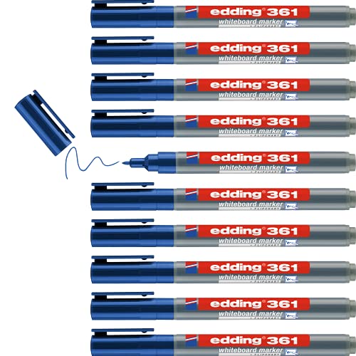 edding 361 Whiteboardmarker - blau - 10 Whiteboard Stifte - Rundspitze 1 mm - Boardmarker abwischbar - für Whiteboard, Flipchart, Magnettafel, Pinnwand, Memoboard - Sketchnotes - nachfüllbar von edding