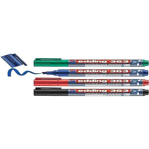 edding 363 Whiteboardmarker Set - bunte Farben - 4 Whiteboard Stifte - Keilspitze 1-5 mm - Boardmarker abwischbar - für Whiteboard, Flipchart, Magnettafel, Memoboard - Sketchnotes - nachfüllbar von edding