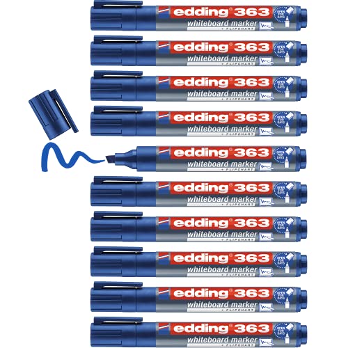 edding 363 Whiteboardmarker - blau - 10 Whiteboard Stifte - Keilspitze 1-5 mm - Boardmarker abwischbar - für Whiteboard, Flipchart, Magnettafel, Pinnwand, Memoboard - Sketchnotes - nachfüllbar von edding