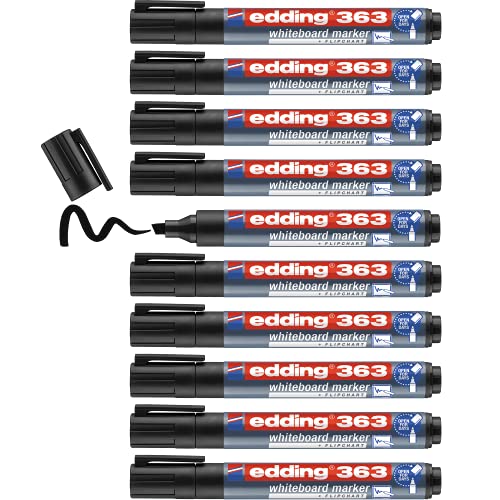edding 363 Whiteboardmarker - schwarz - 10 Whiteboard Stifte - Keilspitze 1-5 mm - Boardmarker abwischbar - für Whiteboard, Flipchart, Magnettafel, Pinnwand, Memoboard - Sketchnotes - nachfüllbar edding 363 Whiteboardmarker - schwarz - 10 Whiteboard Stifte - Keilspitze 1-5 mm - Boardmarker abwischbar - für Whiteboard, Flipchart, Magnettafel, Pinnwand, Memoboard - Sketchnotes - nachfüllbar von edding