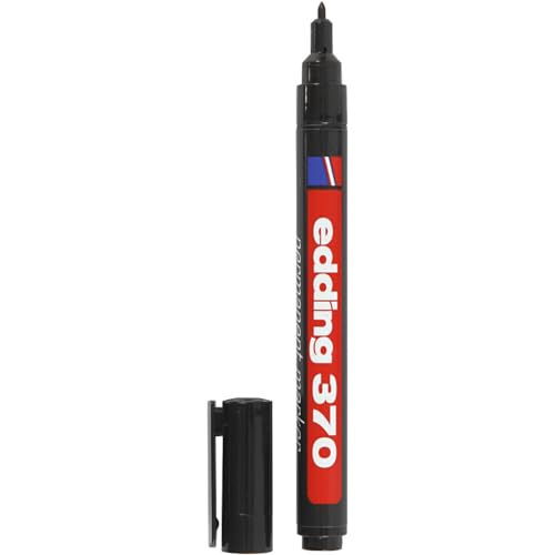 edding 370 Permanentmarker - schwarz - 1 Stift - feine Rundspitze 1 mm - wasserfest, schnell-trocknend - Multimarker, Universalstift - für Karton, Kunststoff, Holz, Metall, Glas, Stein, Leinwand von edding