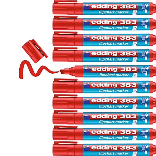 edding 383 Flipchart-Marker - rot - 10 Stifte - Keilspitze 1-5 mm - Stift zum Schreiben, Zeichnen und Markieren auf Flipcharts - Tinte schlägt nicht durch Papier - trocknet nicht aus - farbintensiv von edding