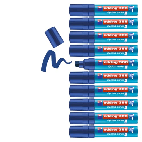 edding 388 Flipchart-Marker - blau - 10 Stifte - Keilspitze 4-12 mm - Stift zum Schreiben, Zeichnen und Markieren auf Flipcharts - Tinte schlägt nicht durch Papier - trocknet nicht aus - farbintensiv von edding