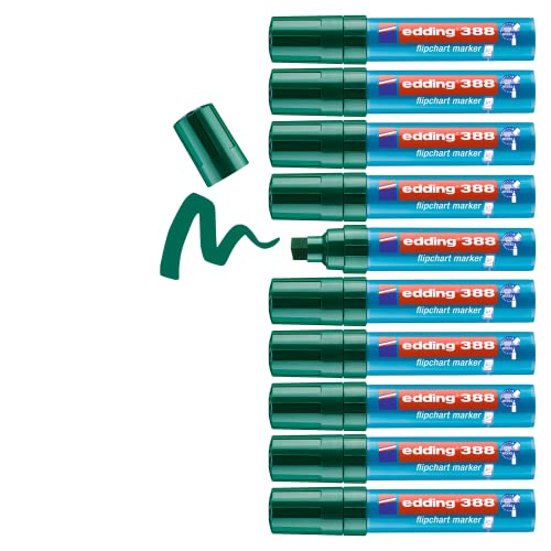edding 388 Flipchart-Marker - grün - 10 Stifte - Keilspitze 4-12 mm - Stift zum Schreiben, Zeichnen und Markieren auf Flipcharts - Tinte schlägt nicht durch Papier - trocknet nicht aus - farbintensiv von edding