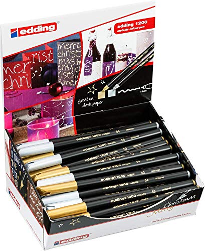 edding 4-50297 Color Pen Metallic Display e-1200, 50 Teile, Karton, gold/silber von edding