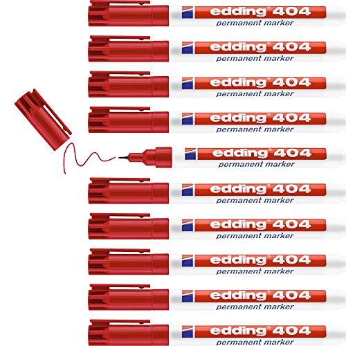 edding 404 Permanentmarker - rot - 10 Stifte - feine Rundspitze 0,75 mm - wasserfest, schnell-trocknend - wischfest - für Karton, Kunststoff, Holz, Metall, Glas von edding