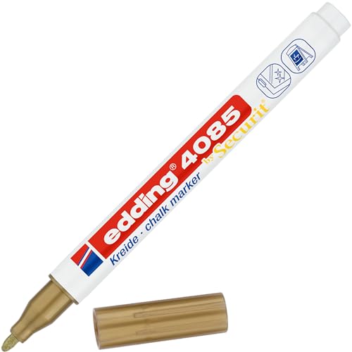 edding 4085 Kreidemarker - gold - 1 Kreidestift - Rundspitze 1-2 mm - dünner Kreidestift für Tafel abwischbar - zum Beschriften von Fenster, Glas, Spiegel - Tafelstift mit deckenden Farben edding 4085 Kreidemarker - gold - 1 Kreidestift - Rundspitze 1-2 mm - dünner Kreidestift für Tafel abwischbar - zum Beschriften von Fenster, Glas, Spiegel - Tafelstift mit deckenden Farben von edding