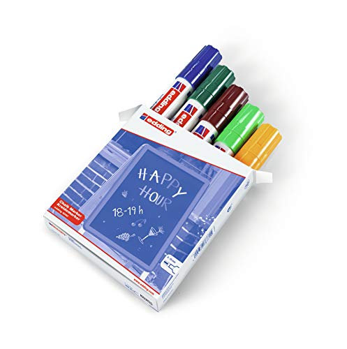 edding 4090 Kreidemarker - bunte Farben - 5 Stifte - Keilspitze 4-15 mm - breiter Kreidestift für Tafel abwischbar - zum Beschriften von Fenster, Glas, Spiegel - Tafelstift mit deckenden Farben edding 4090 Kreidemarker - bunte Farben - 5 Stifte - Keilspitze 4-15 mm - breiter Kreidestift für Tafel abwischbar - zum Beschriften von Fenster, Glas, Spiegel - Tafelstift mit deckenden Farben von edding