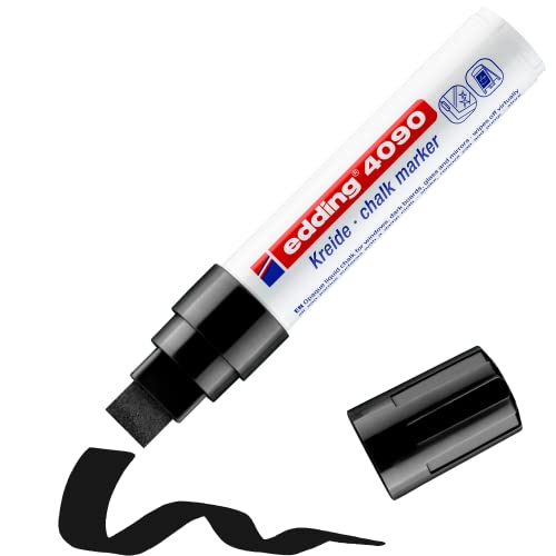 edding 4090 Kreidemarker - schwarz - 1 Kreidestift - Keilspitze 4-15 mm - breiter Kreidestift für Tafel abwischbar - zum Beschriften von Fenster, Glas, Spiegel - Tafelstift mit deckenden Farben edding 4090 Kreidemarker - schwarz - 1 Kreidestift - Keilspitze 4-15 mm - breiter Kreidestift für Tafel abwischbar - zum Beschriften von Fenster, Glas, Spiegel - Tafelstift mit deckenden Farben von edding