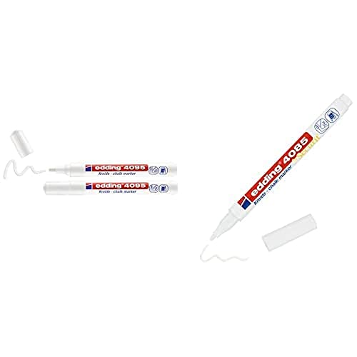 edding 4095 Kreidemarker - weiß - 2 Kreidestifte - Rundspitze 2-3 mm - Kreidestift für Tafel abwischbar - zum Beschriften von Fenster, Glas, Spiegel - Tafelstift mit deckenden Farben edding 4095 Kreidemarker - weiß - 2 Kreidestifte - Rundspitze 2-3 mm - Kreidestift für Tafel abwischbar - zum Beschriften von Fenster, Glas, Spiegel - Tafelstift mit deckenden Farben von edding